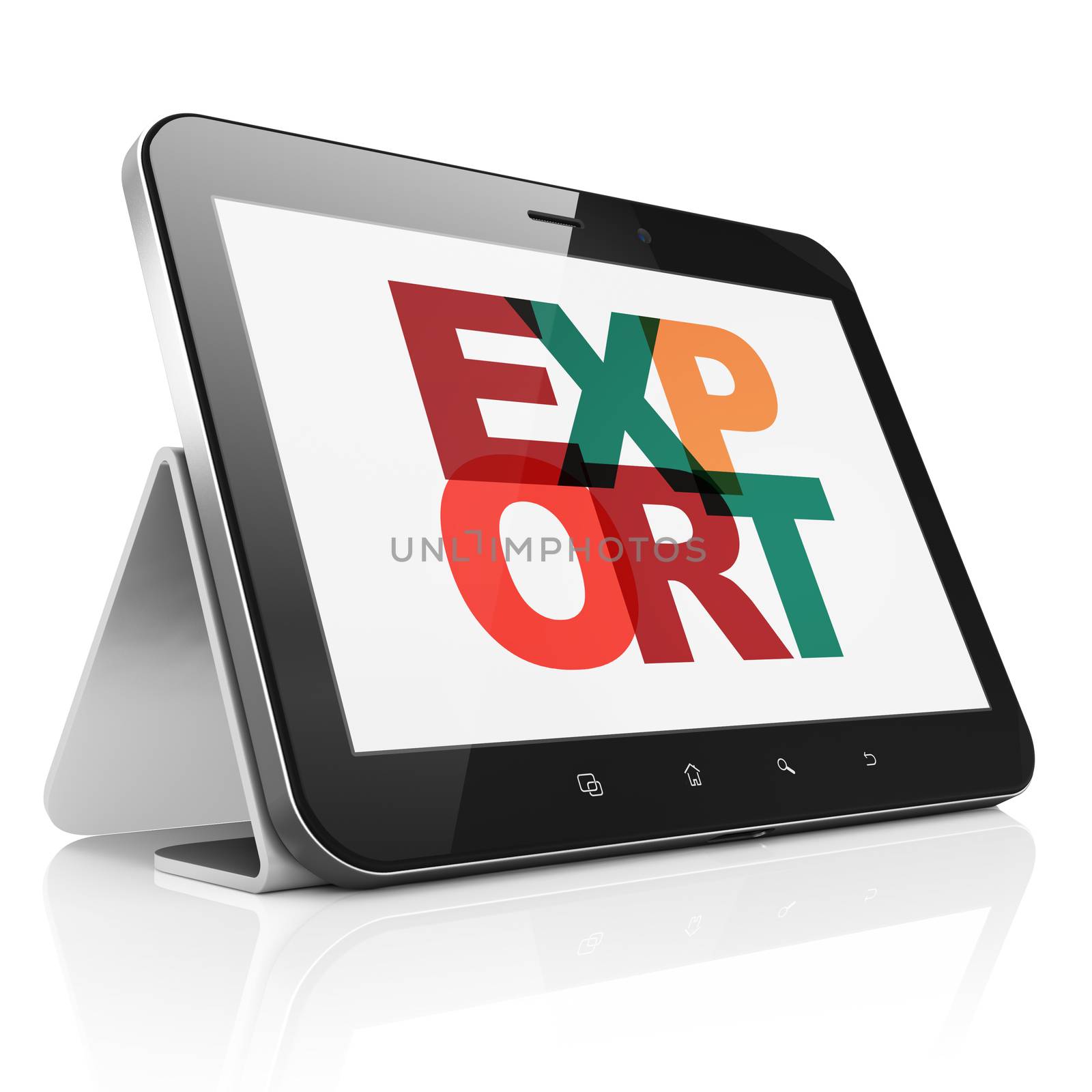 Finance concept: Tablet Computer with Painted multicolor text Export on display, 3D rendering