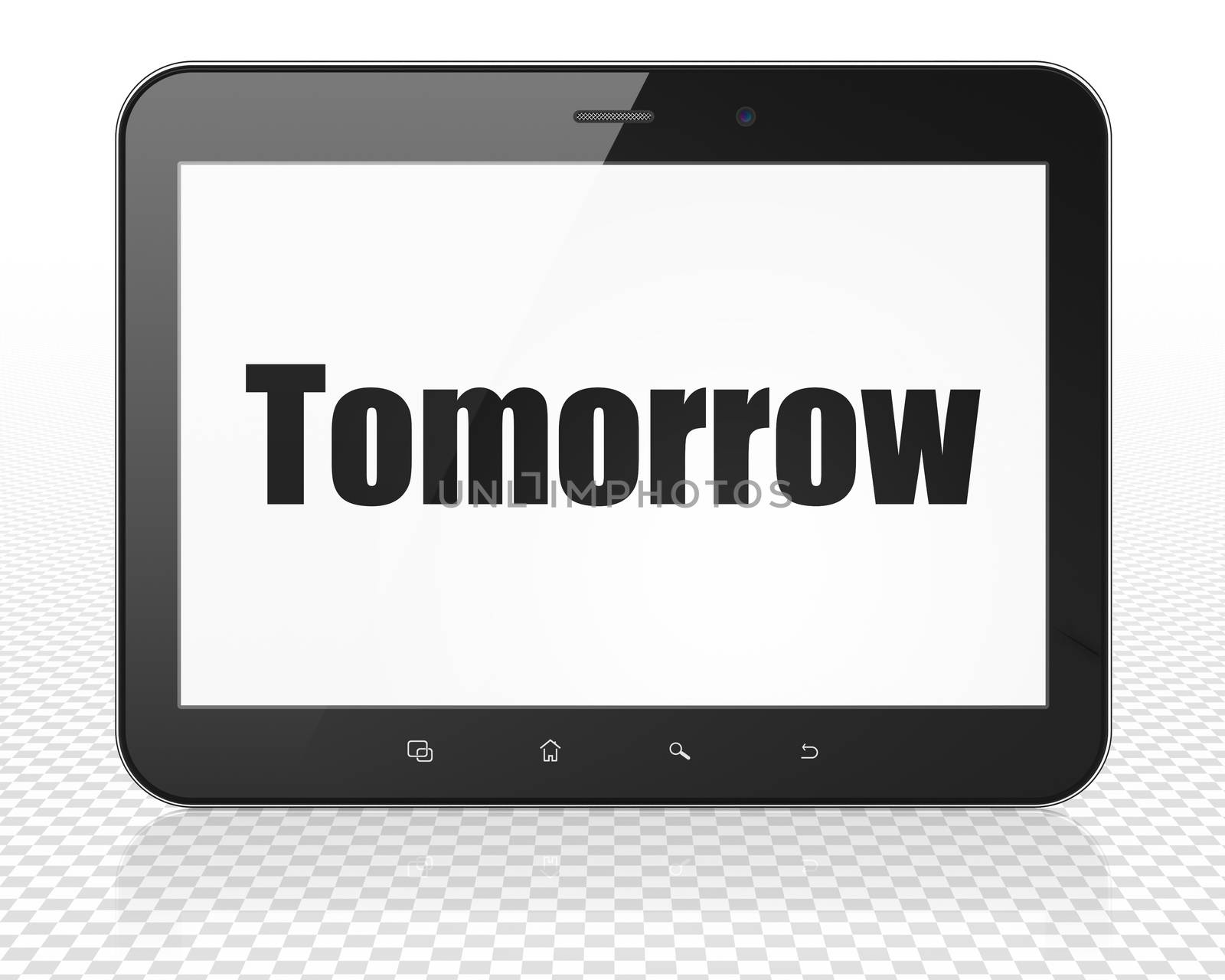 Time concept: Tablet Pc Computer with black text Tomorrow on display, 3D rendering