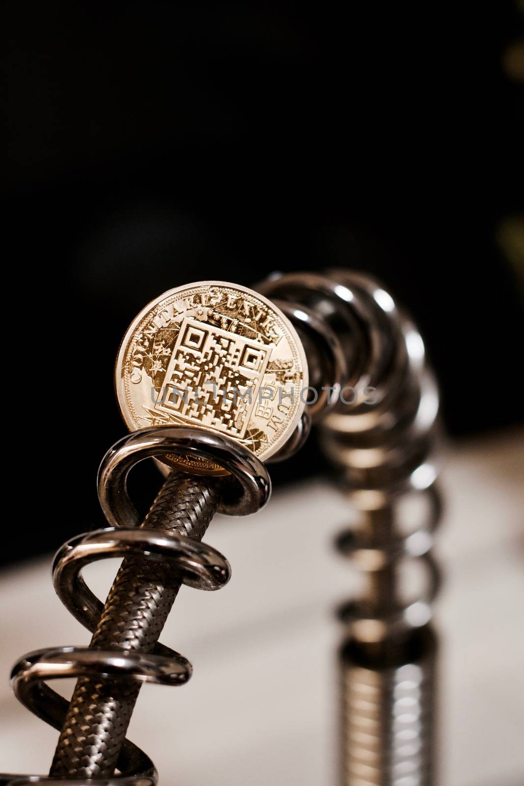 Digital currency physical metal bitcoin coin. Cryptocurrency coins concept.