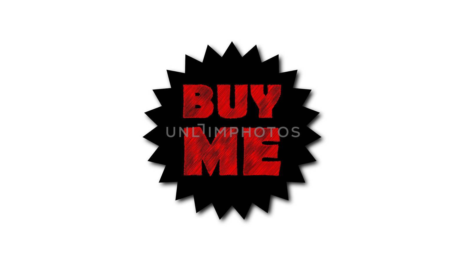 Text 'Buy me' on white background. Scribble effect. 3d rendering