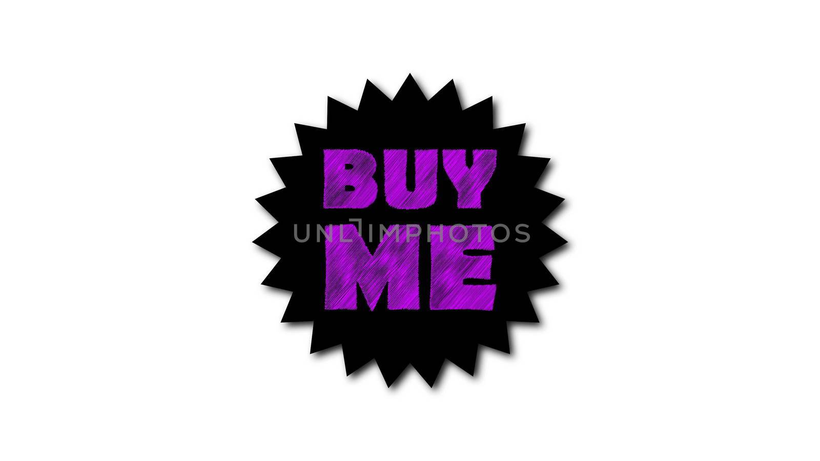 Text 'Buy me' on white background. Scribble effect. 3d rendering