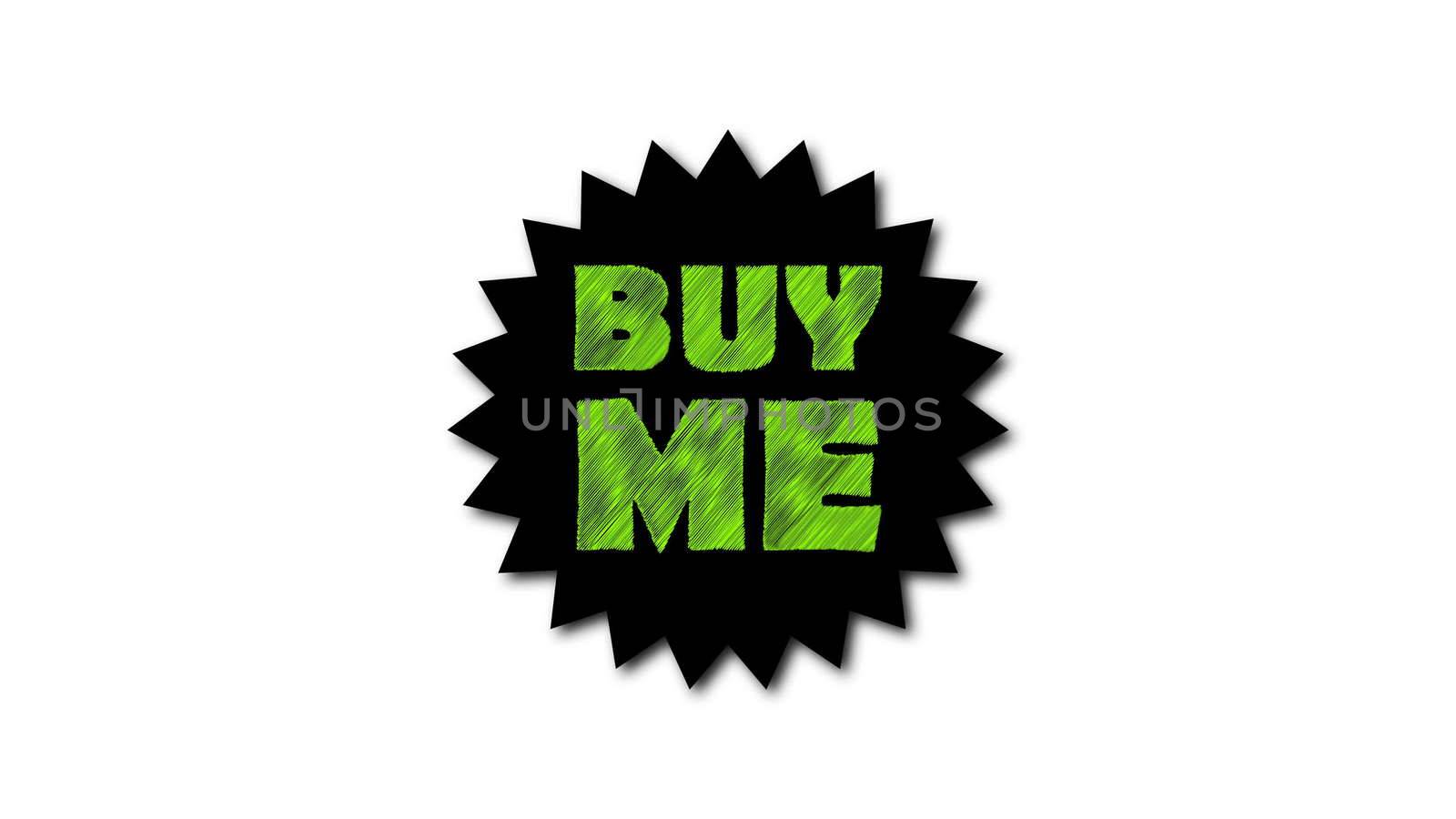 Text 'Buy me' on white background. Scribble effect. 3d rendering