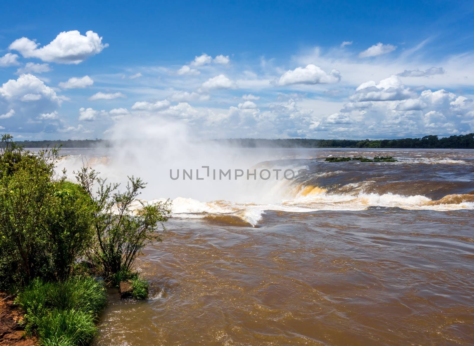 iguazu falls national park. tropical waterfalls and rainforest landscape