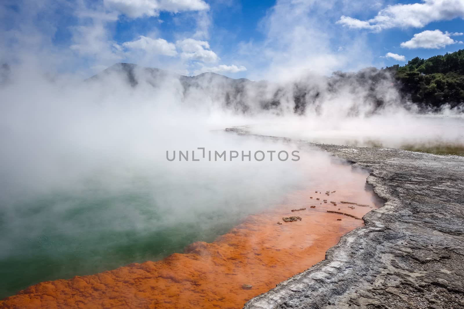 Champagne Pool hot lake in Waiotapu geothermal area, Rotorua, New Zealand