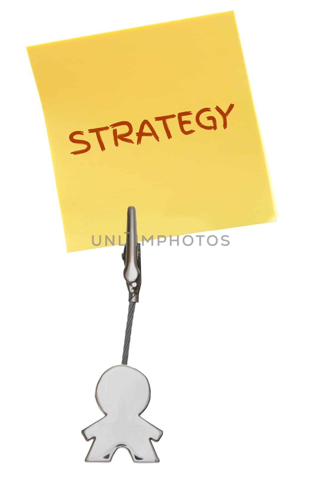 Man Figure Business Card Holder with yellow paper note STRATEGY by asafaric