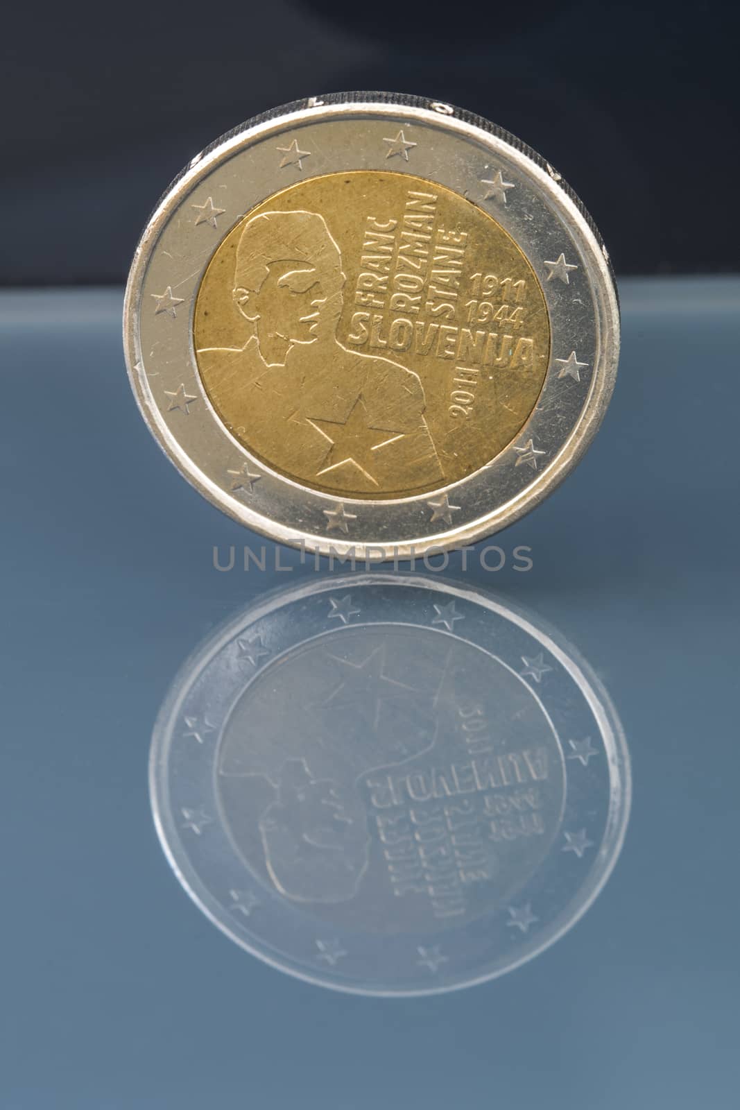 Commemorative 2 EUR coin issued to celebrate the 100th anniversary of the birth of national hero Franc Rozman Stane, Slovenia