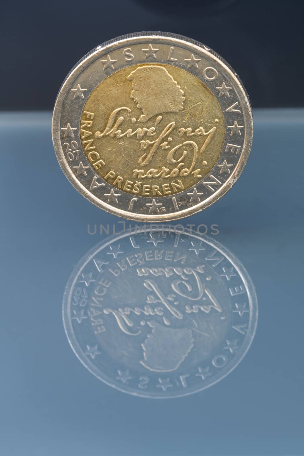 2 EUR coin, Slovenia, depicting famous poet France Preseren, issued in 2007