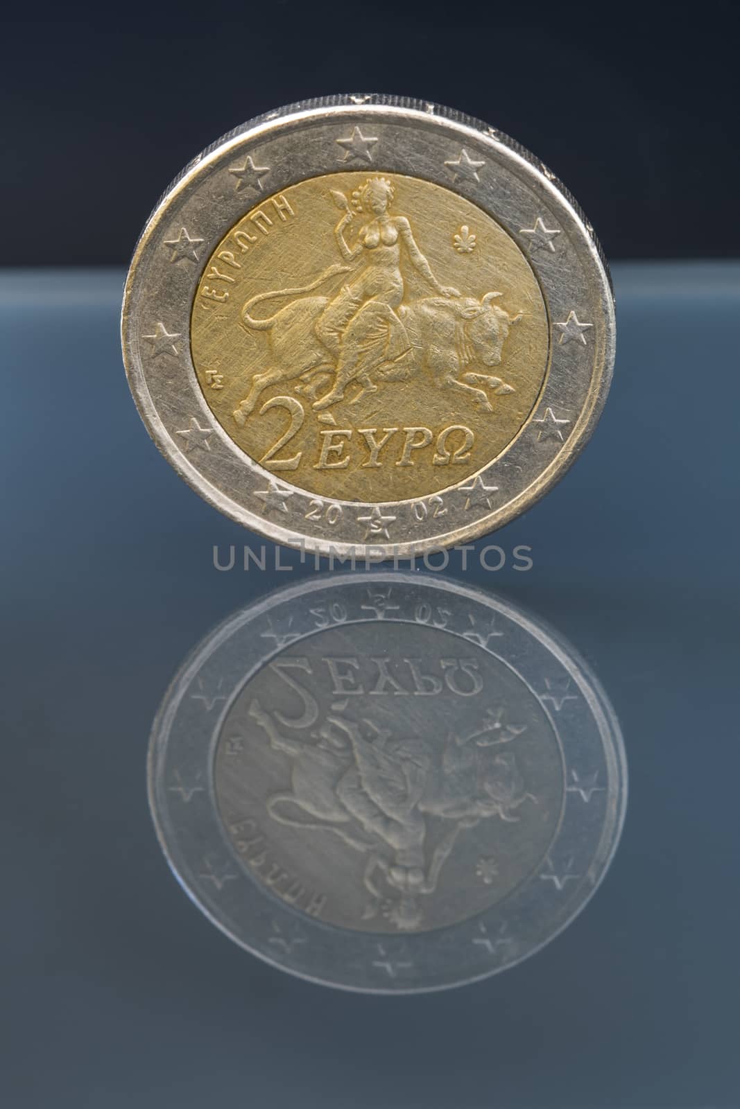 Two, 2 Euro coin from Greece, regular mint, Europa riding the bull