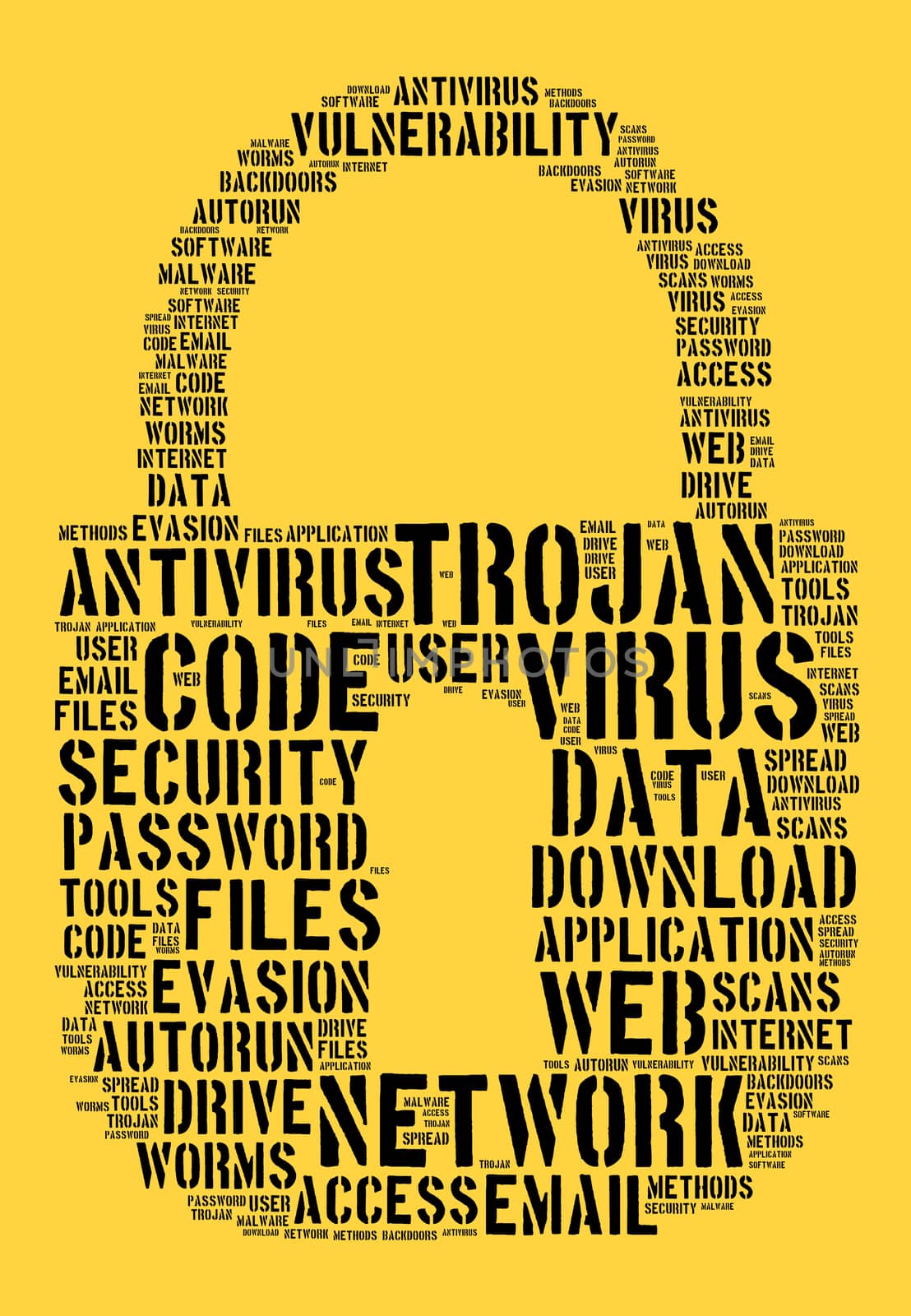 Virus word cloud concept over yellow background