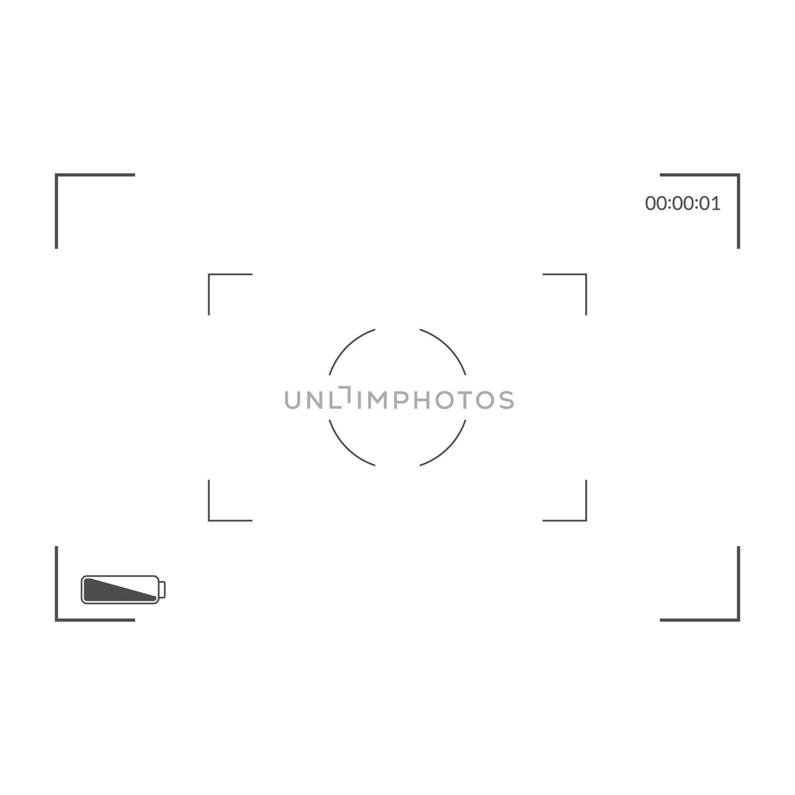 Black and white slr digital camera viewfinder. Camera back and focus frame view. Modern focusing screen. illustration