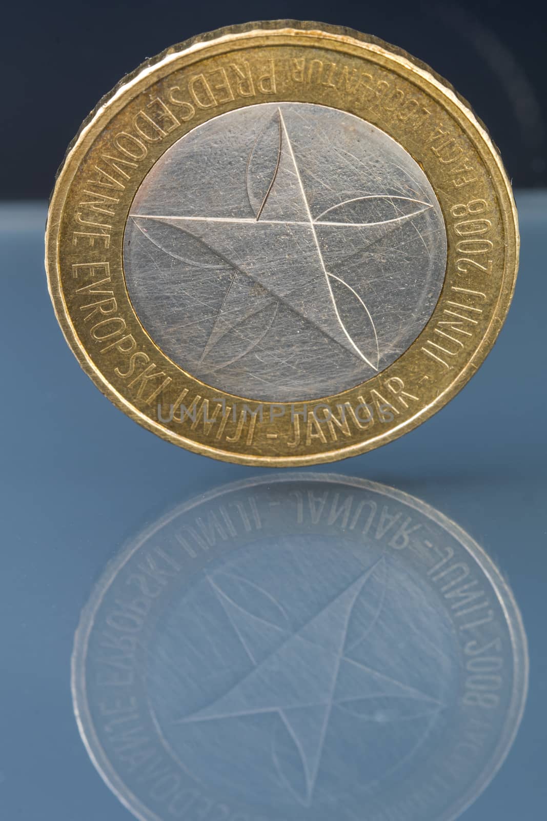 Rare limited edition three 3 Euro coin issued by Slovenia celebrating it's first presidency of European union from January to June 2008