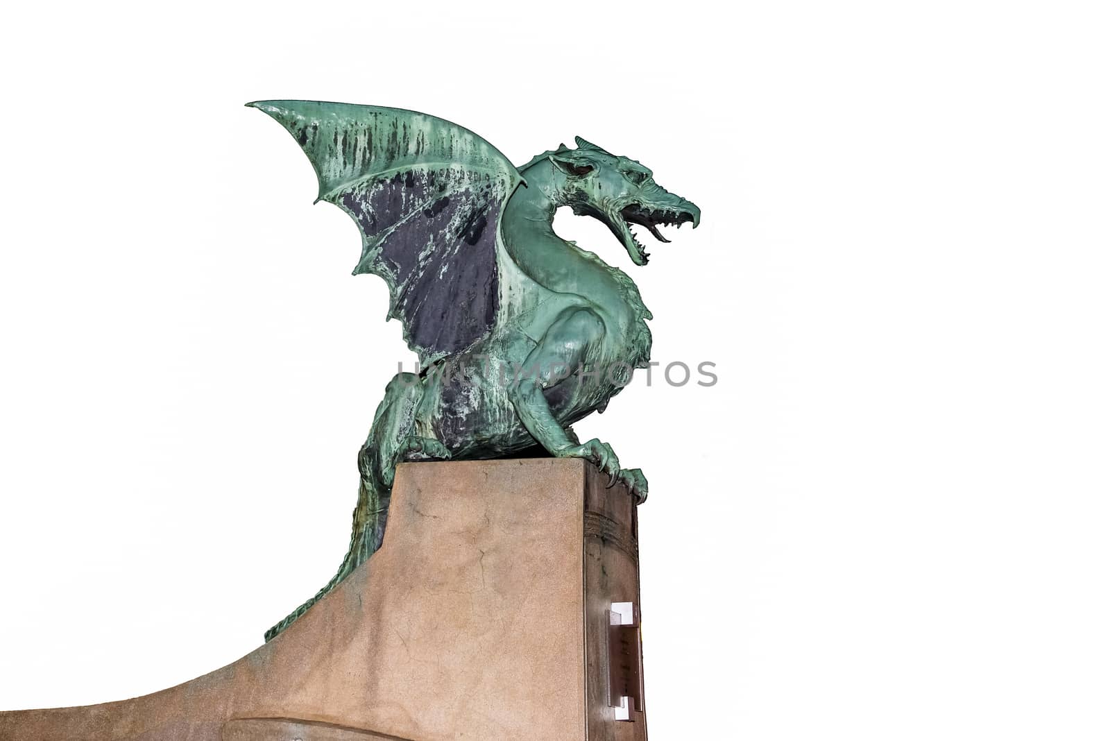 Dragon statue on the Dragon bridge in Ljubljana, popular tourist landmark and symbol of Ljubljana