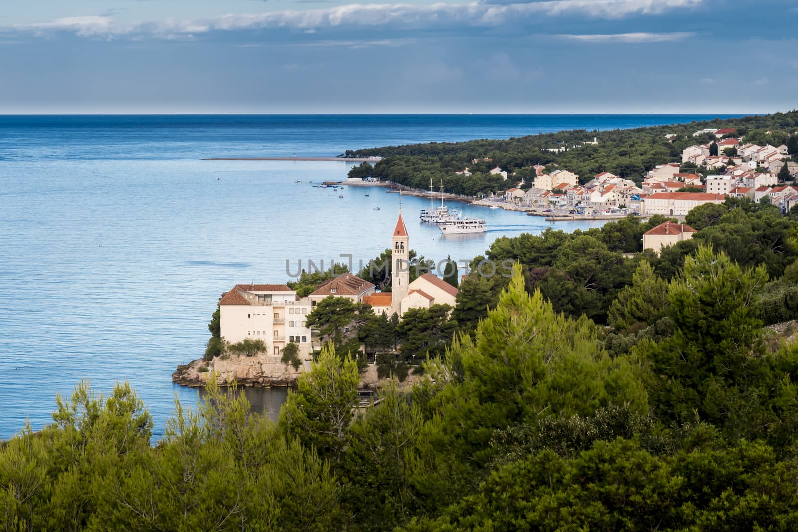 Dominican monastery in Bol, built in 15th century, now partially converted to a hotel with pebbled beaches