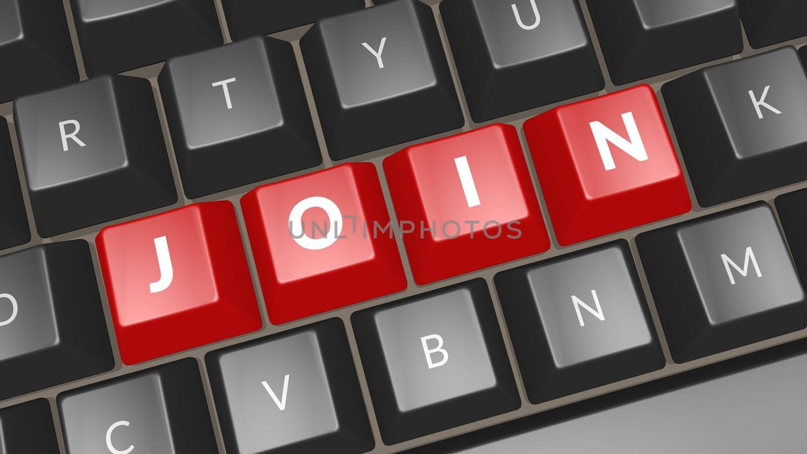 Word Join on black keyboard. Computer key showing the word Join. Professional expert icon. 3D illustration