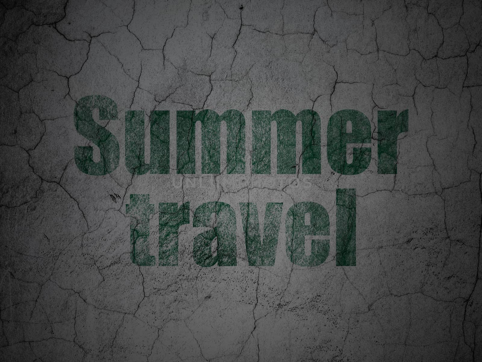 Vacation concept: Green Summer Travel on grunge textured concrete wall background