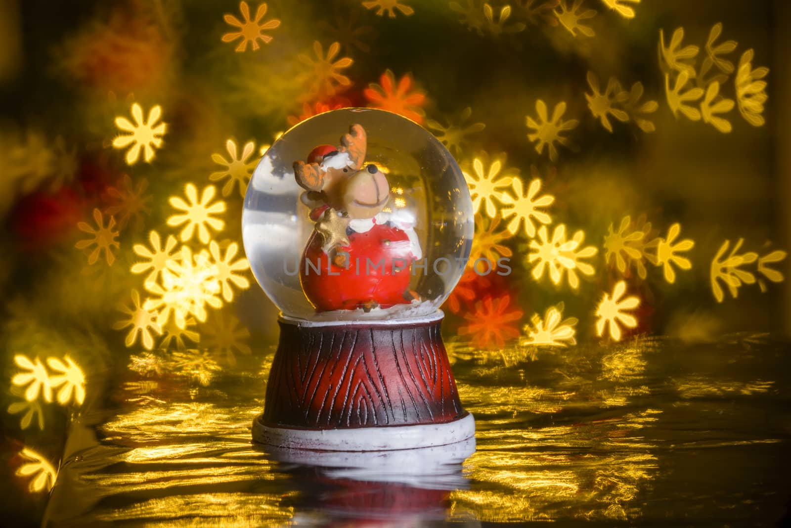 Christmas decoration, Reindeer with flower shaped lights in background, flower shaped bokeh blur