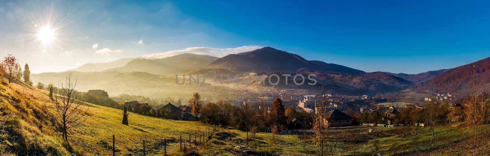 panorama of Volovets town in Carpathian mountains by Pellinni