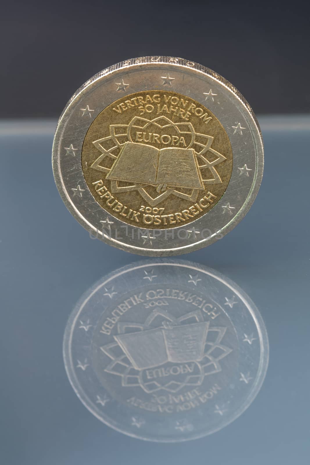 Commemorative 2 EUR coin issued to celebrate the 50th anniversary of the Treaty of Rome, issued by Austria in 2007