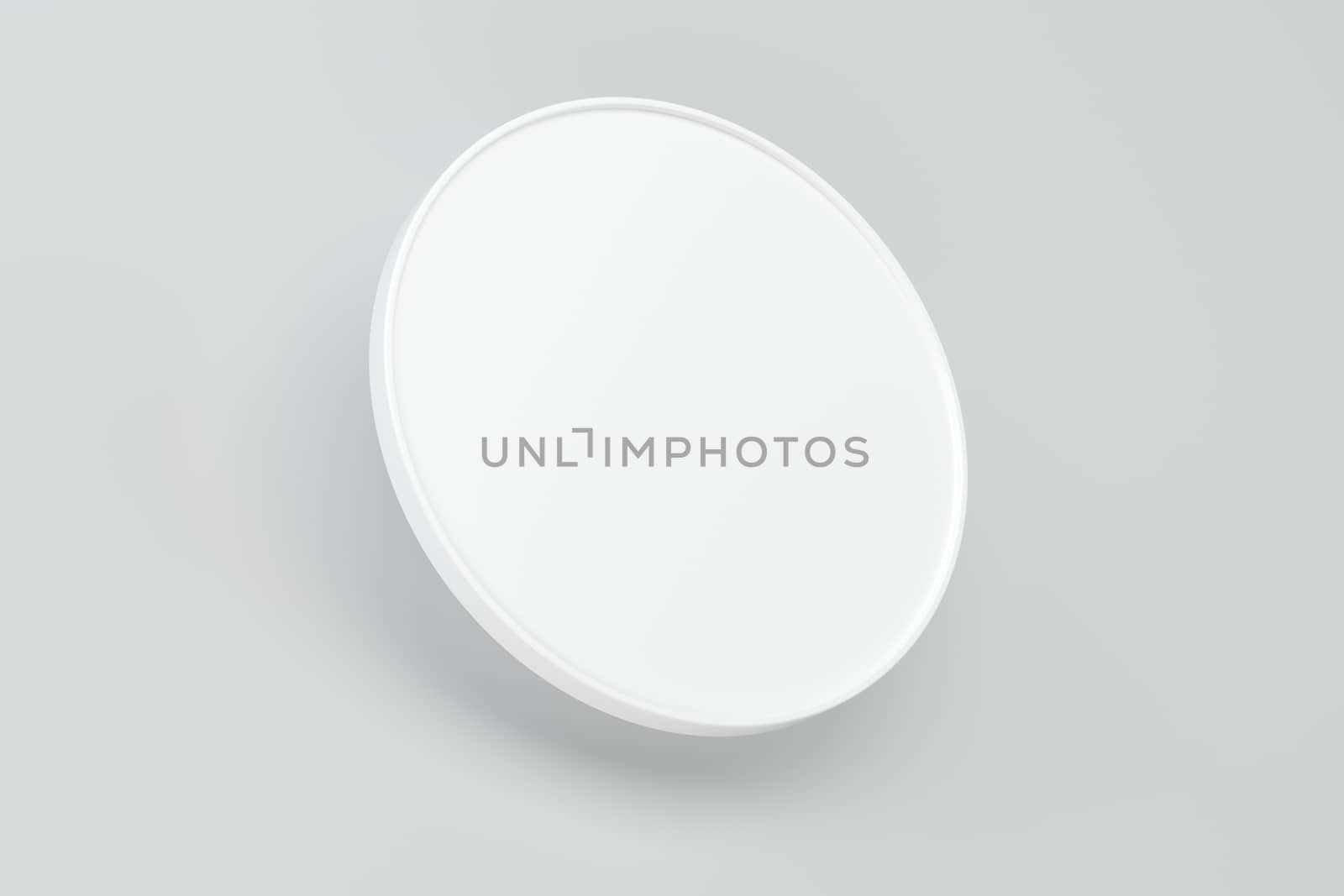 Blank round white signboard on gray background. 3d rendering by Mirexon