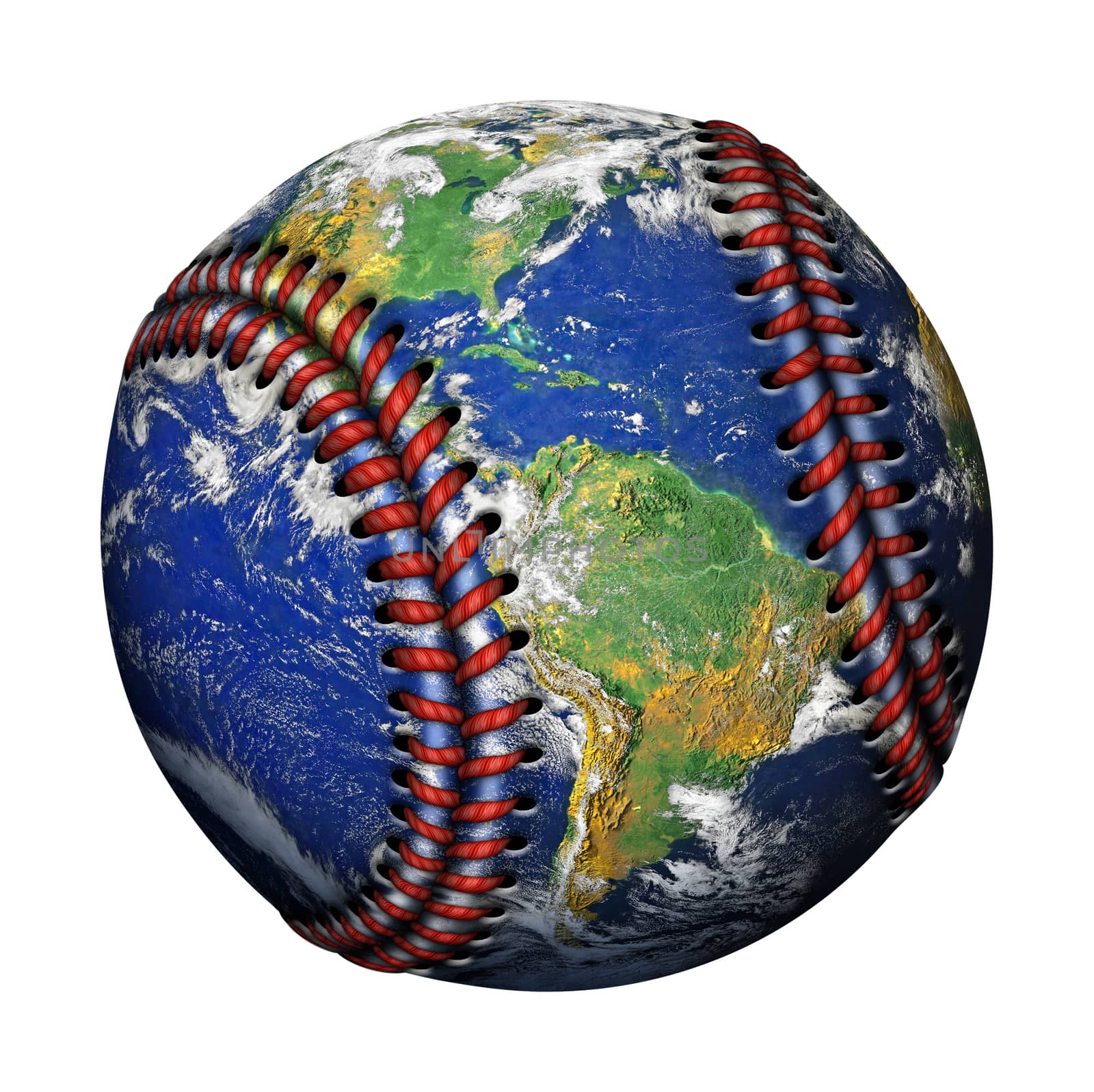 3D Illustration of the planet earth as a baseball isolated against a white background.   