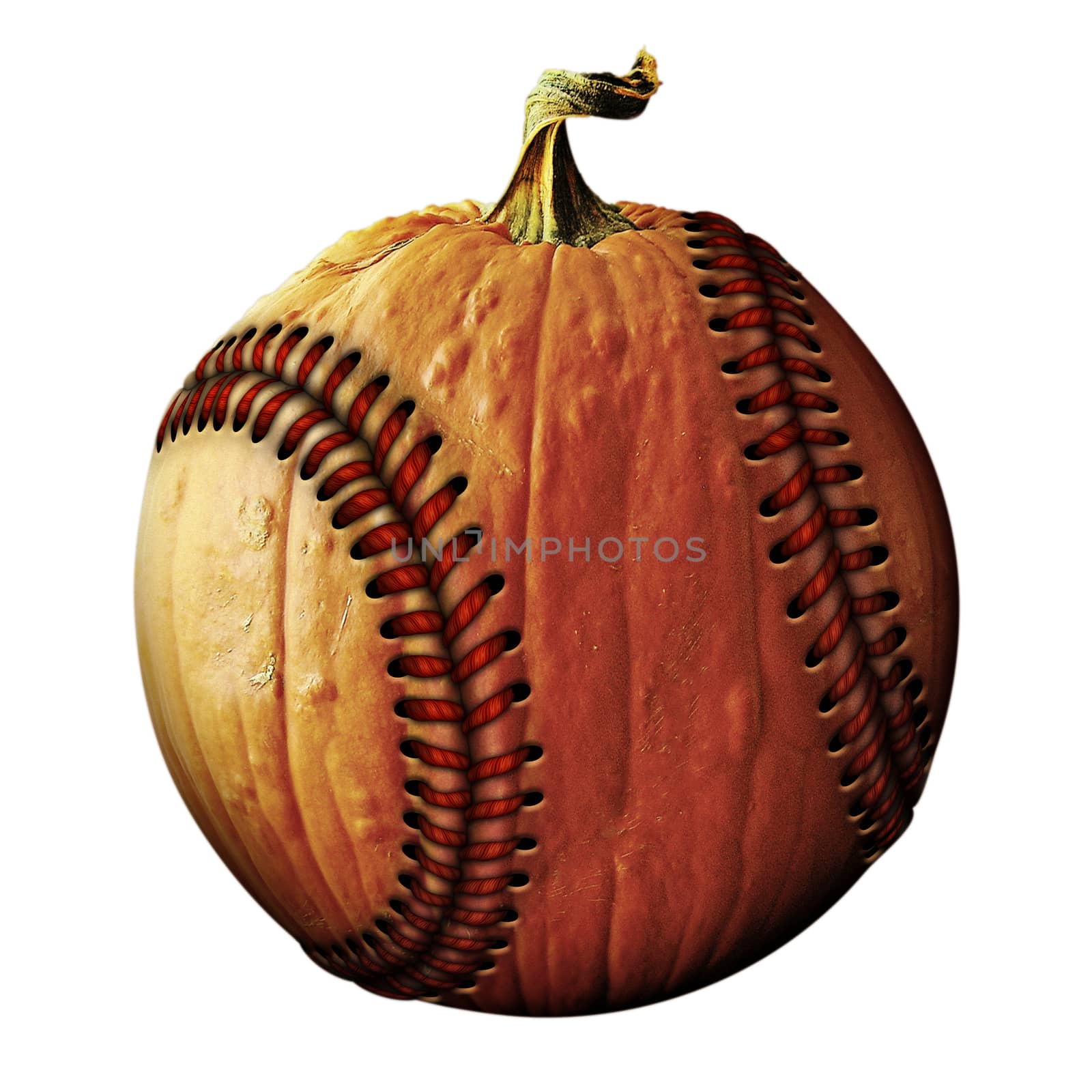 Photo Illustration of a pumpkin retouched as a baseball.  