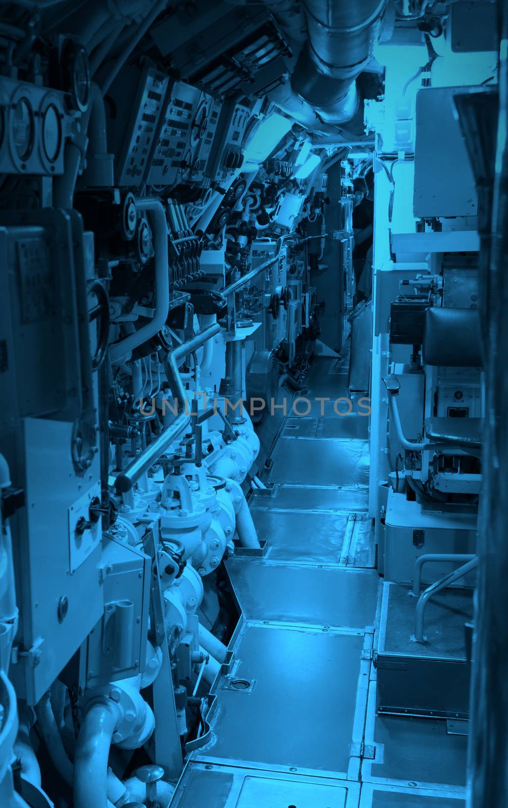 Interior of an old submarine - Limited space and lots of equipment - Door