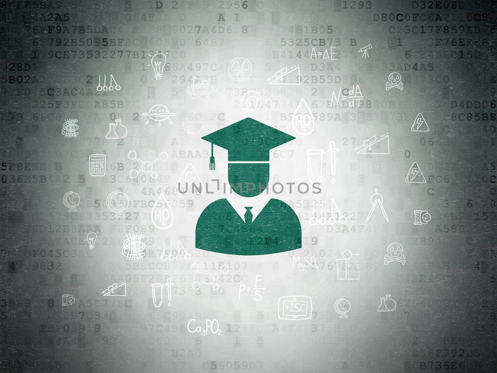 Science concept: Painted green Student icon on Digital Data Paper background with  Hand Drawn Science Icons