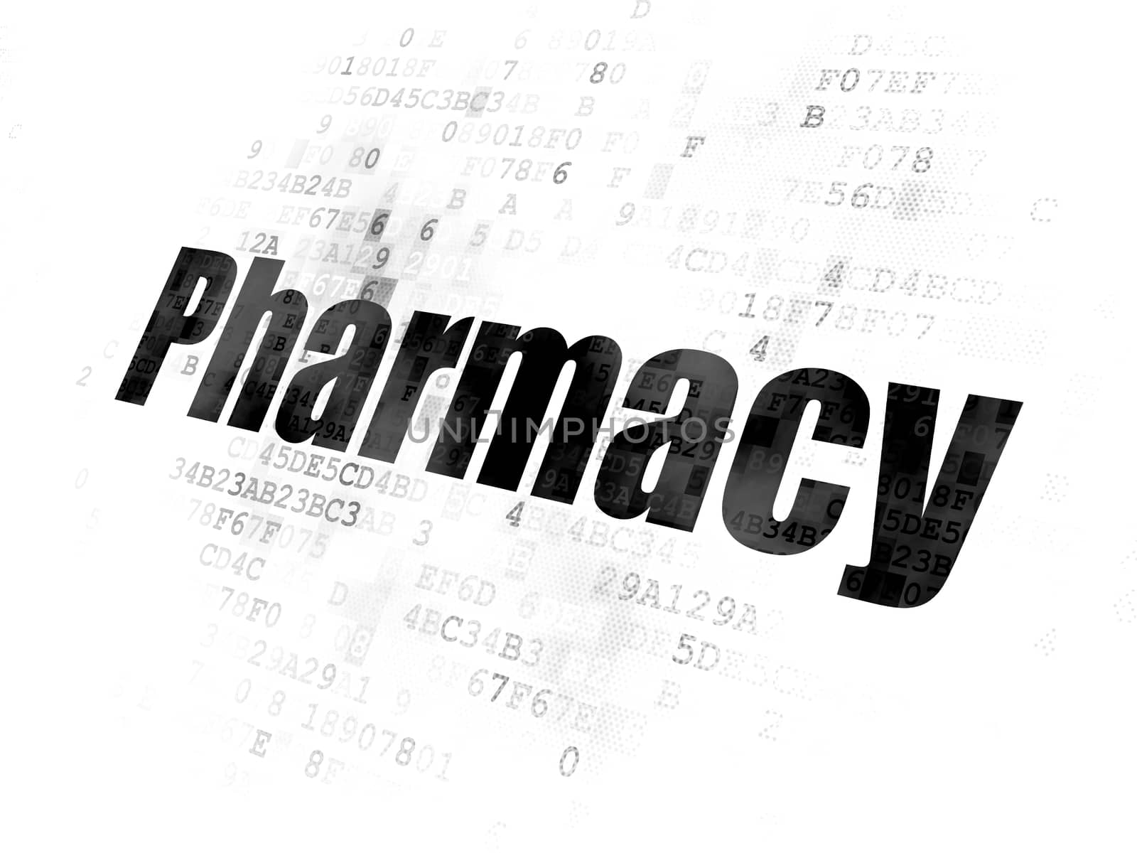 Health concept: Pixelated black text Pharmacy on Digital background