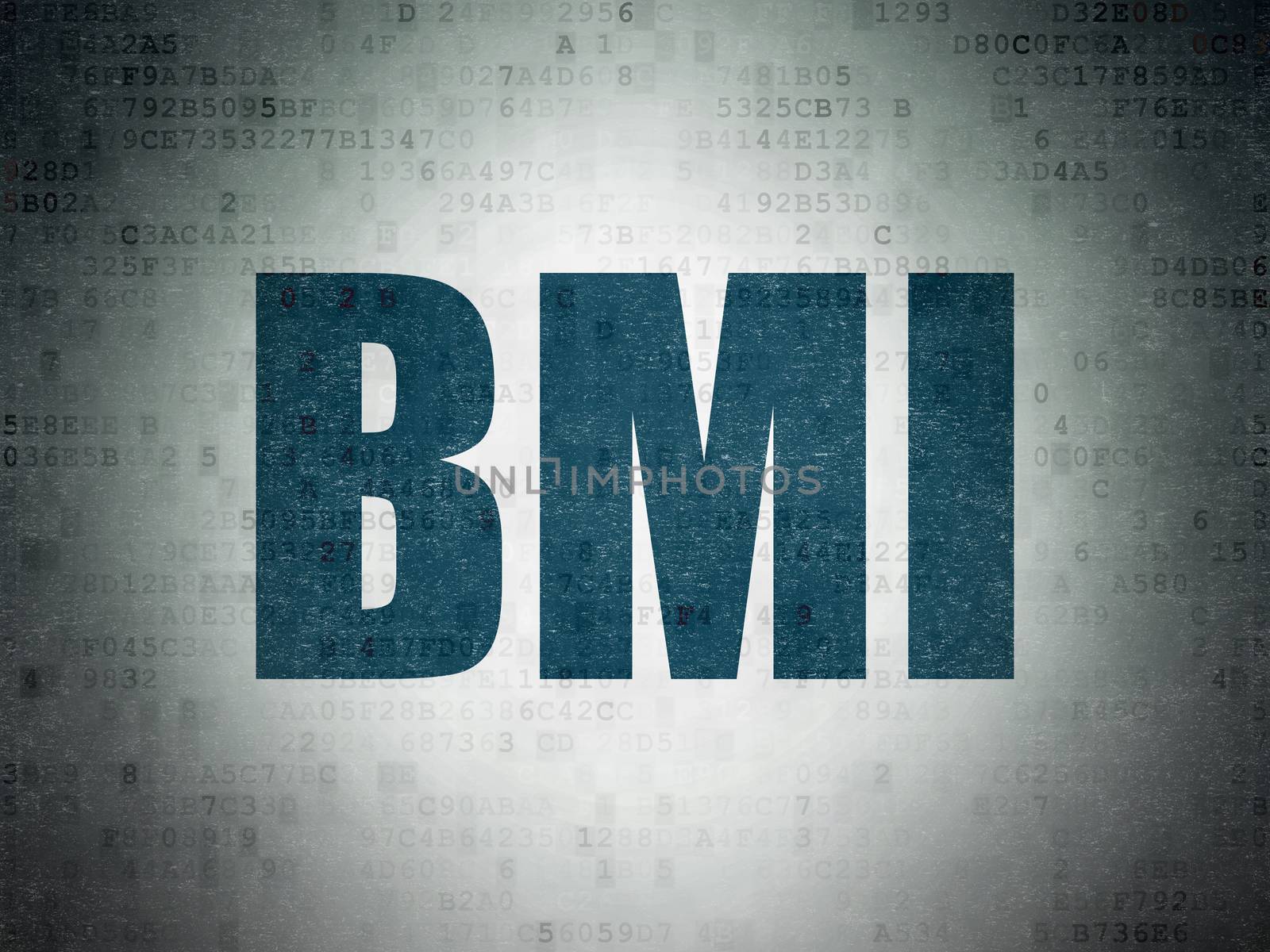Medicine concept: Painted blue word BMI on Digital Data Paper background