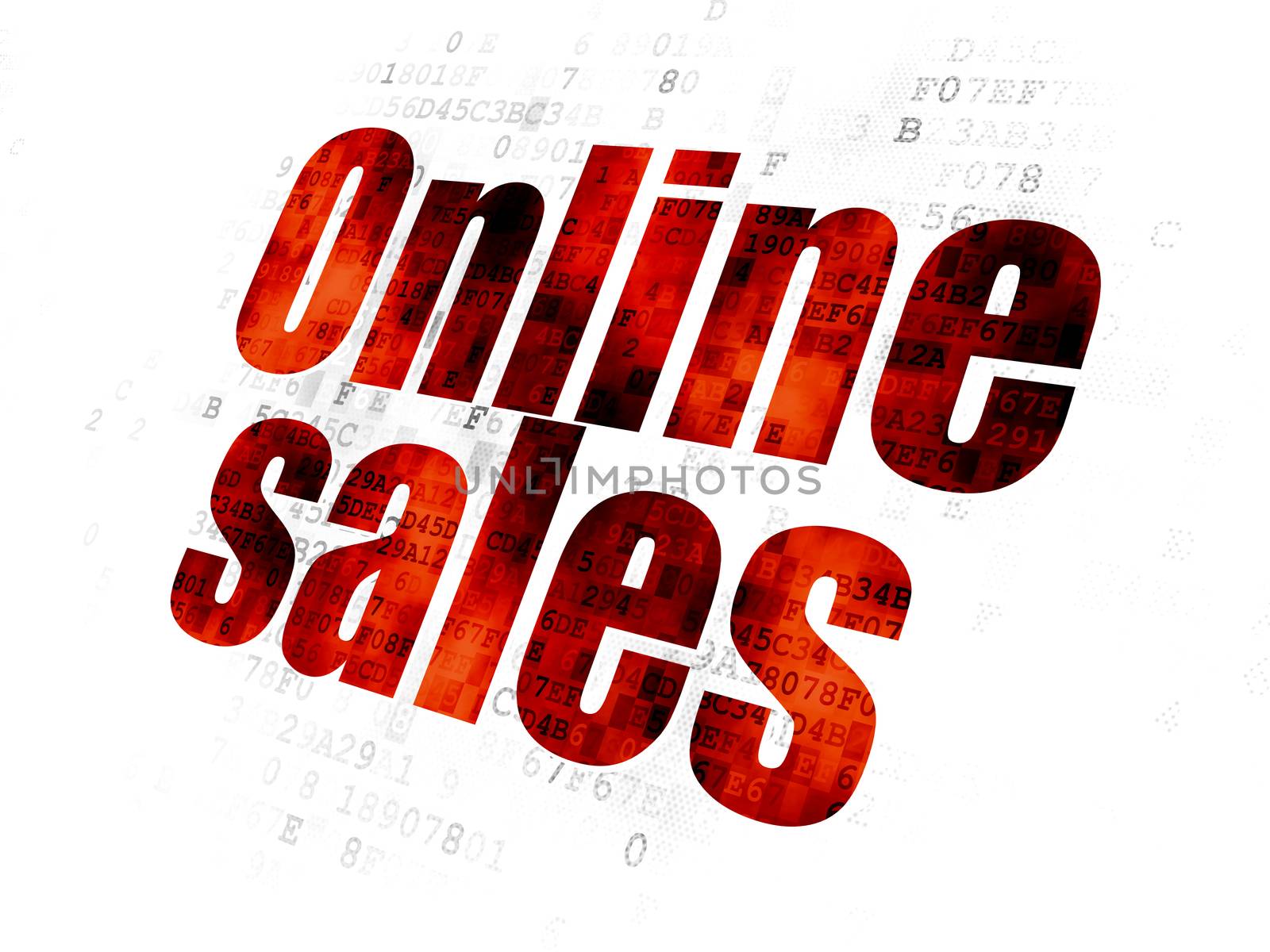 Marketing concept: Pixelated red text Online Sales on Digital background