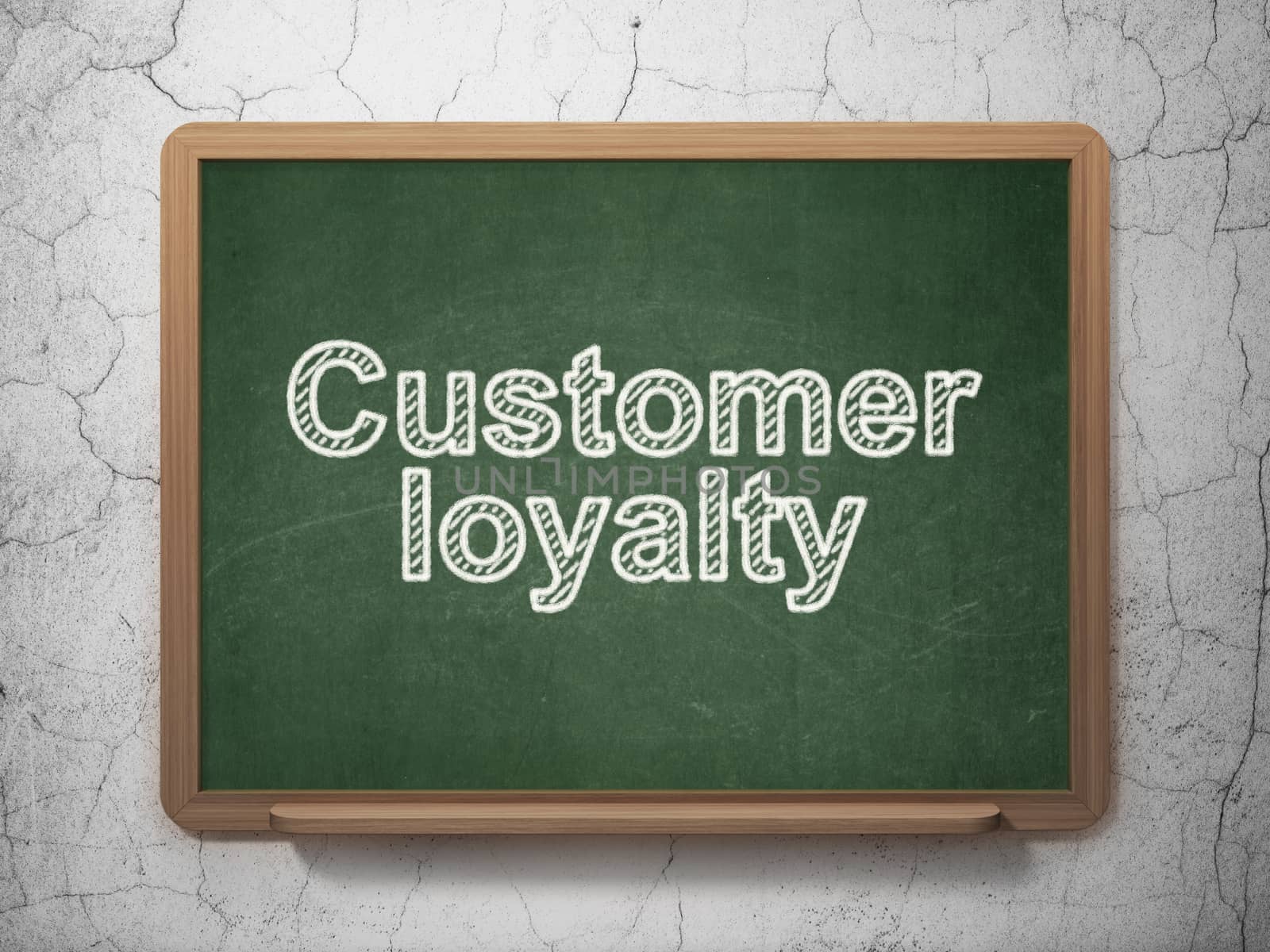 Marketing concept: text Customer Loyalty on Green chalkboard on grunge wall background, 3D rendering