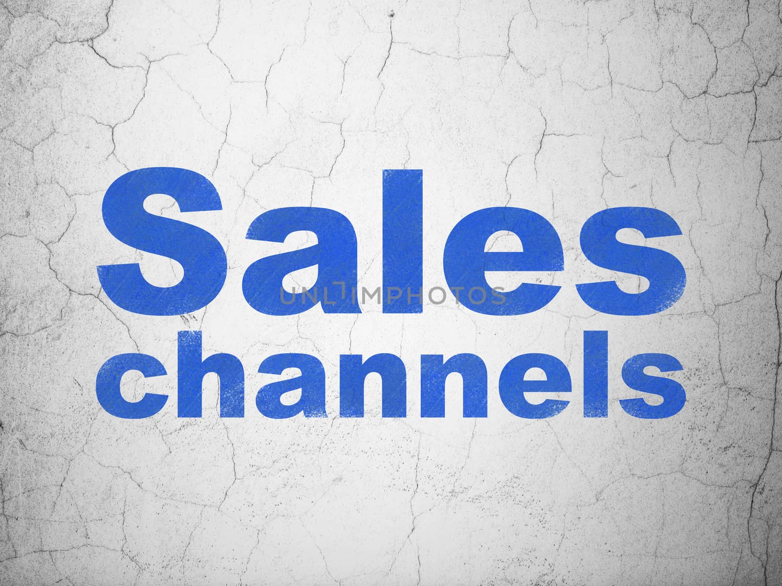 Marketing concept: Blue Sales Channels on textured concrete wall background