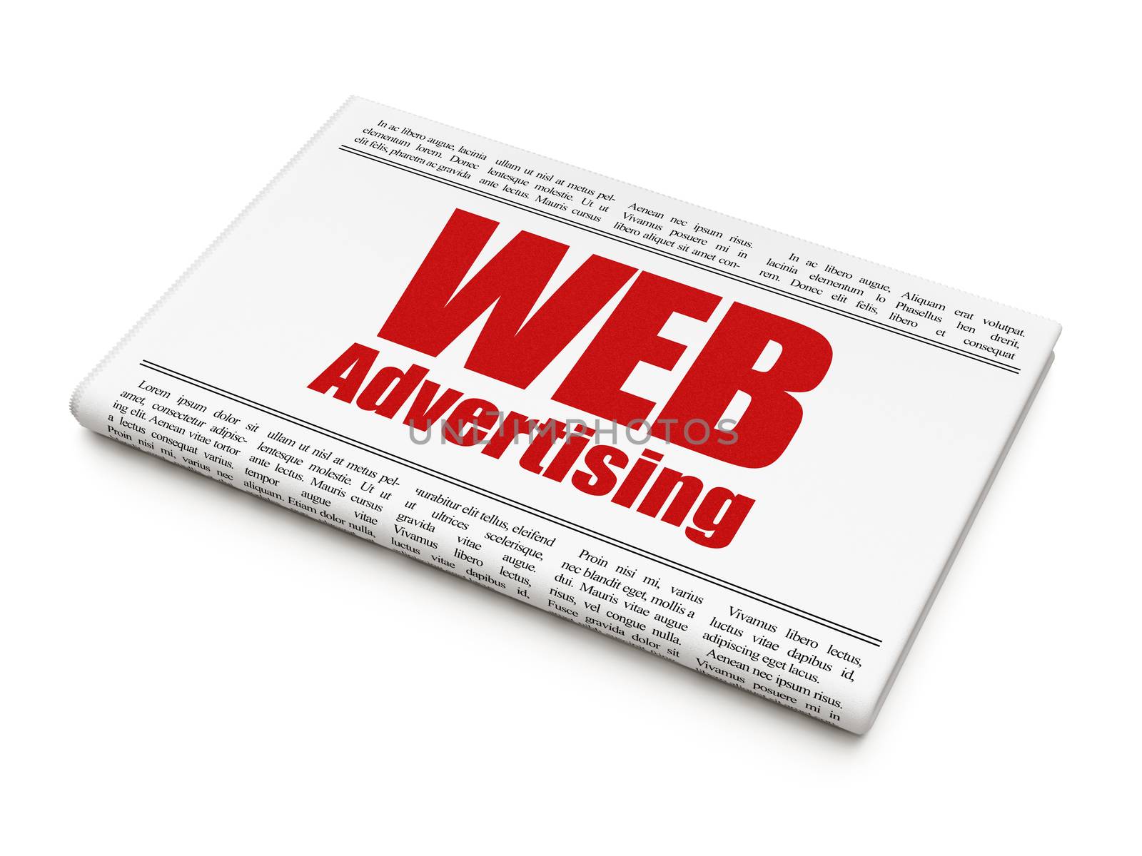 Marketing concept: newspaper headline WEB Advertising on White background, 3D rendering