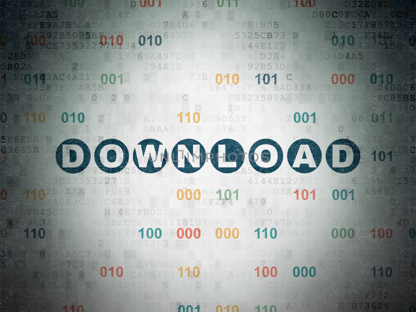 Web development concept: Painted blue text Download on Digital Data Paper background with Binary Code