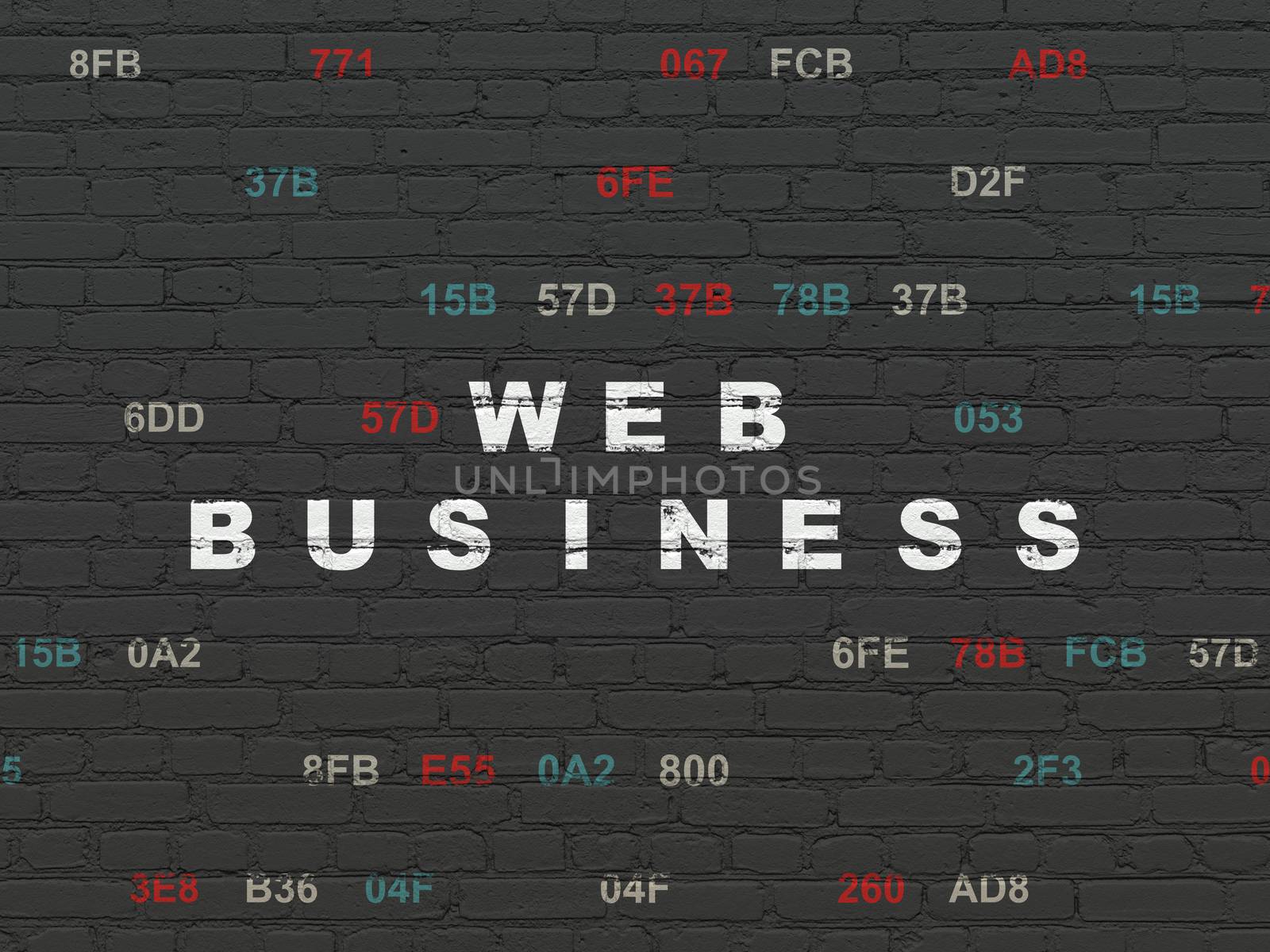 Web design concept: Painted white text Web Business on Black Brick wall background with Hexadecimal Code