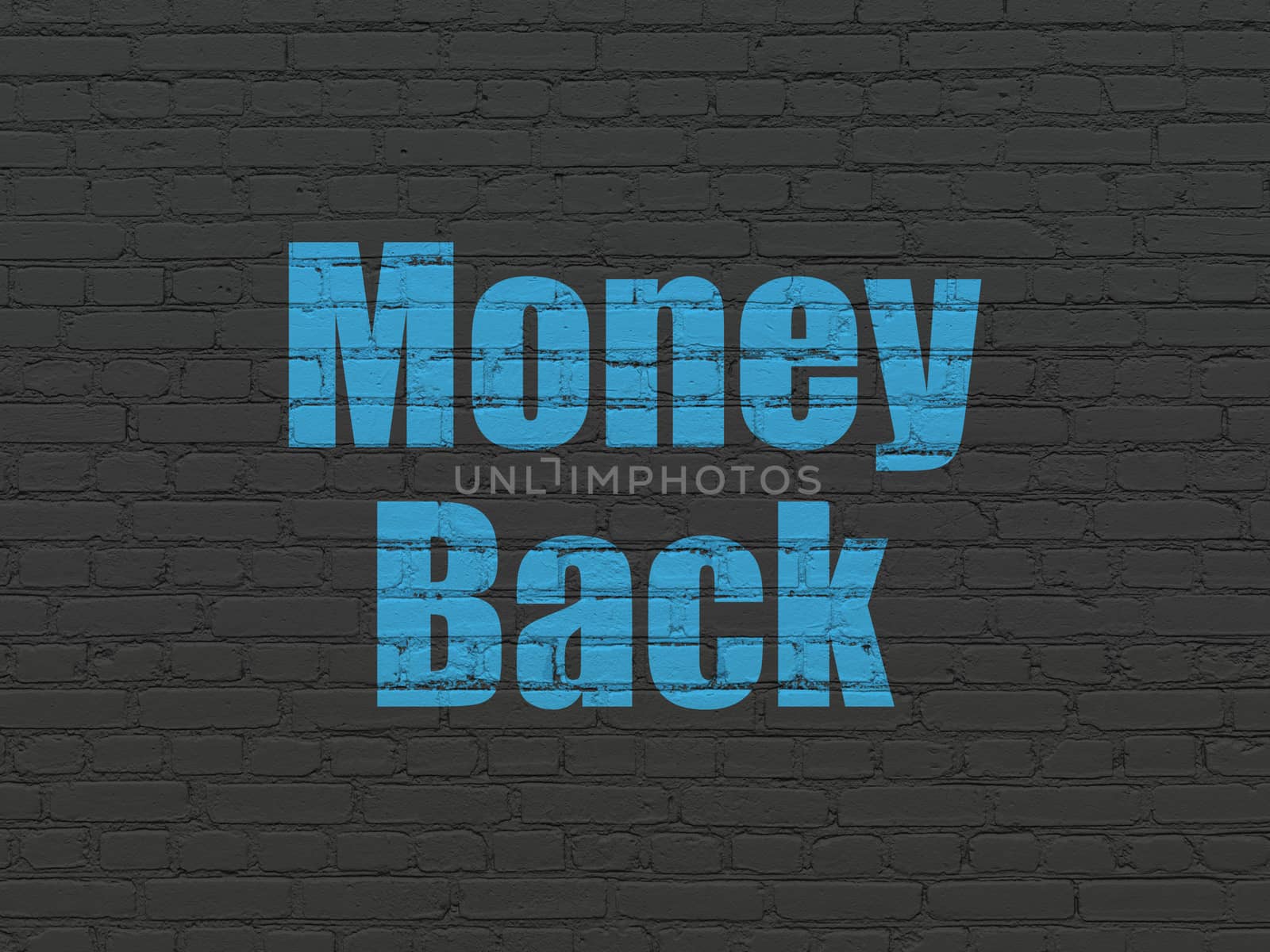Finance concept: Painted blue text Money Back on Black Brick wall background