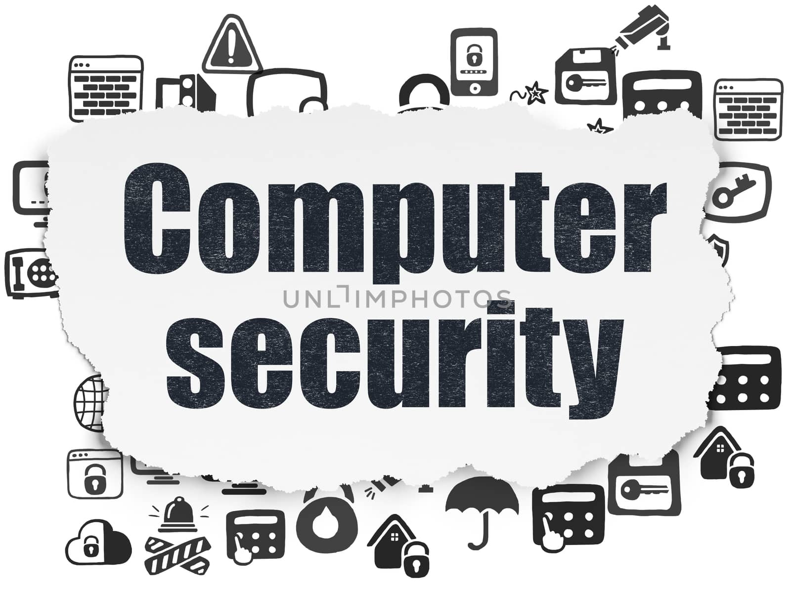 Security concept: Painted black text Computer Security on Torn Paper background with  Hand Drawn Security Icons