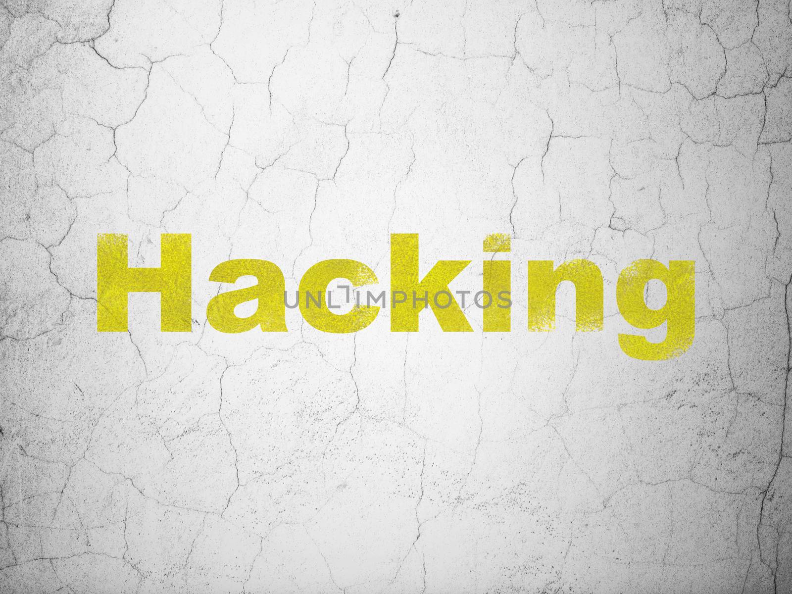 Privacy concept: Yellow Hacking on textured concrete wall background