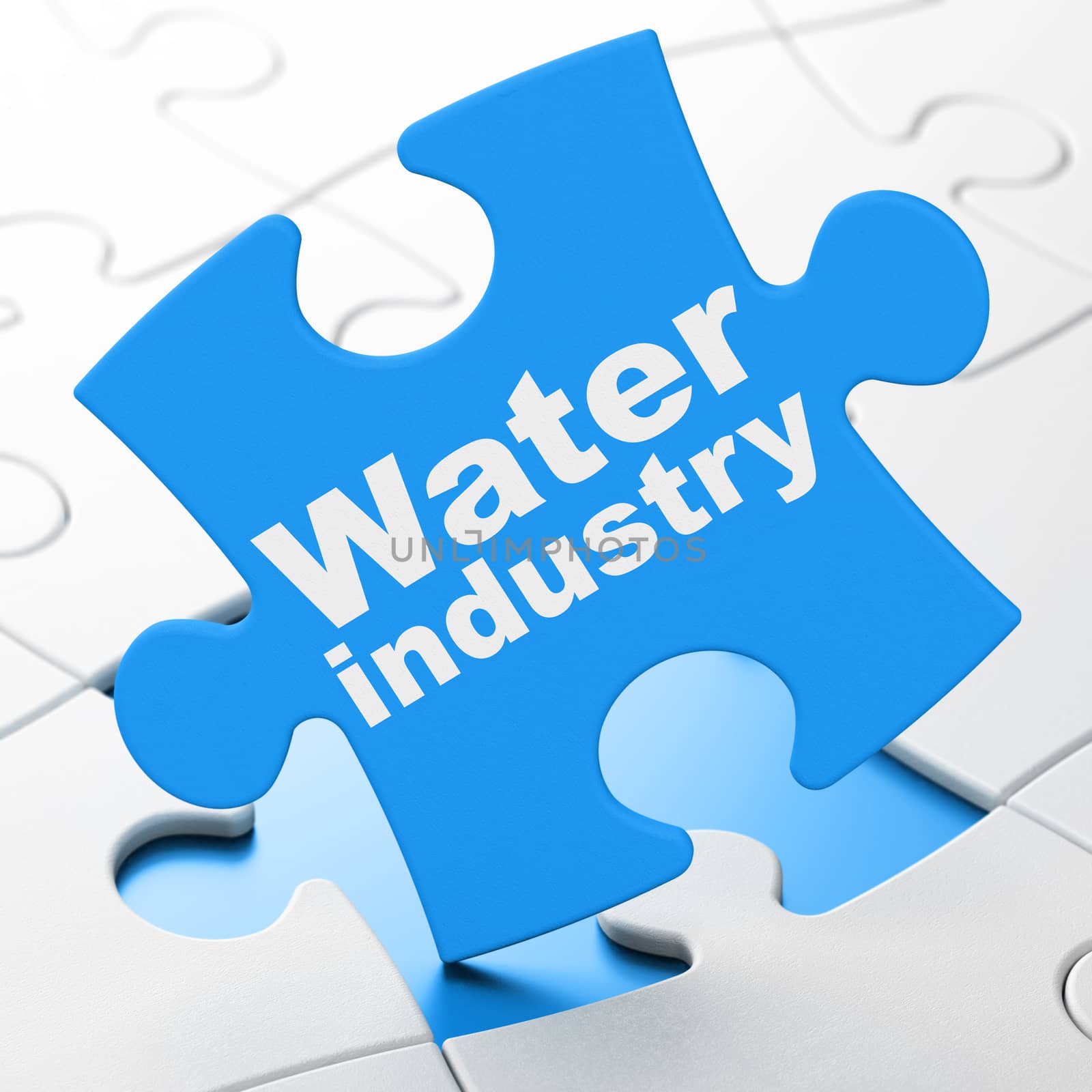 Industry concept: Water Industry on Blue puzzle pieces background, 3D rendering