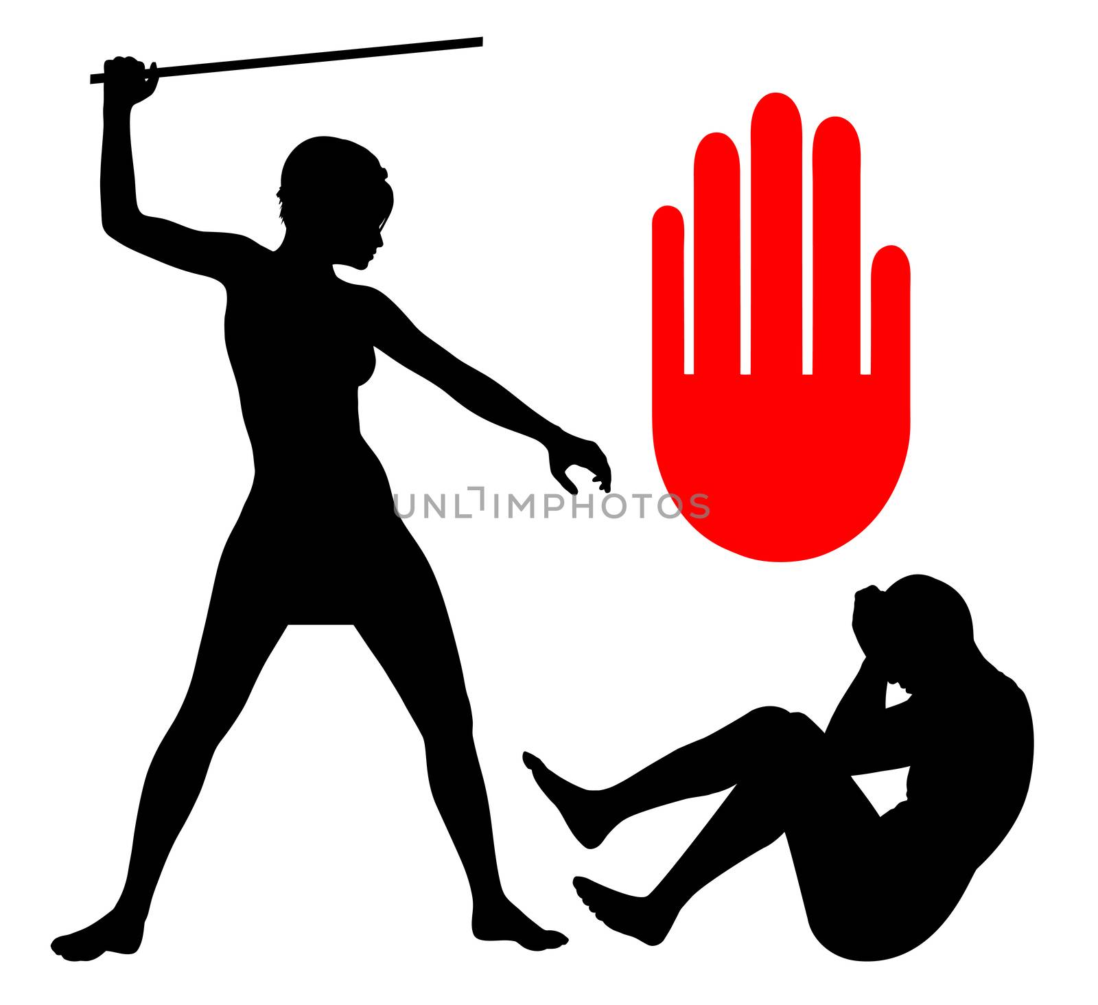 Concept sign of a man in an abusive relationship with woman which must stop
