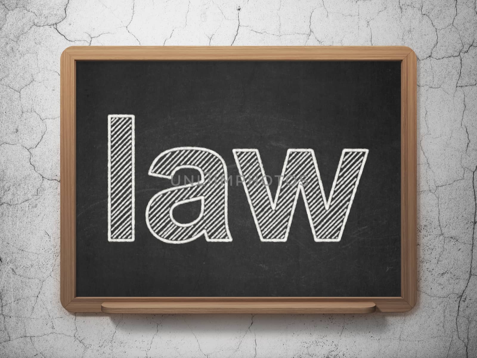 Law concept: text Law on Black chalkboard on grunge wall background, 3D rendering