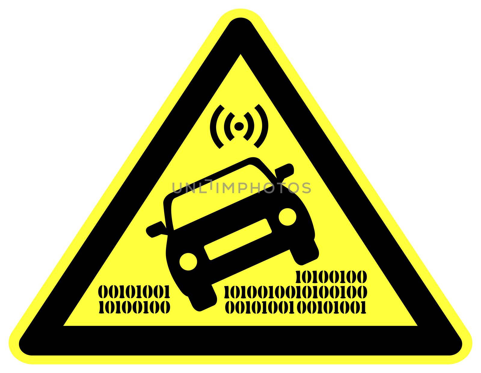 Concept sign to watch out for self driving vehicles which may cause auto accidents