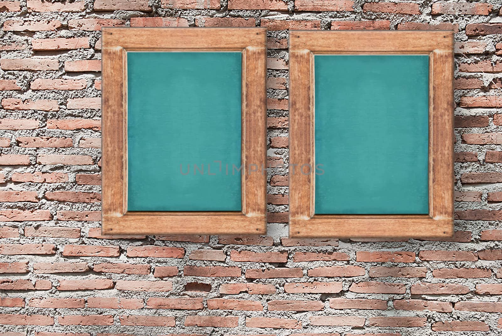 Image of chalkboard on brick wall texture, background for design by rakoptonLPN