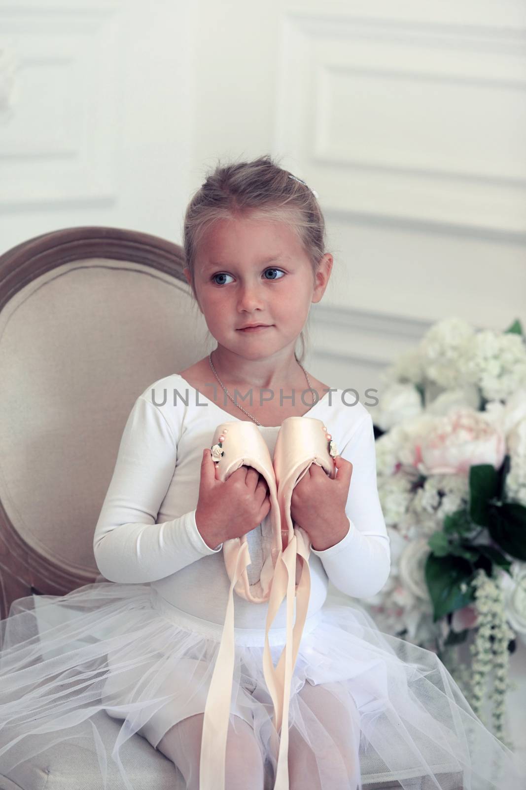 Little Ballerina. Dancer Girl Wearing White Tutu
