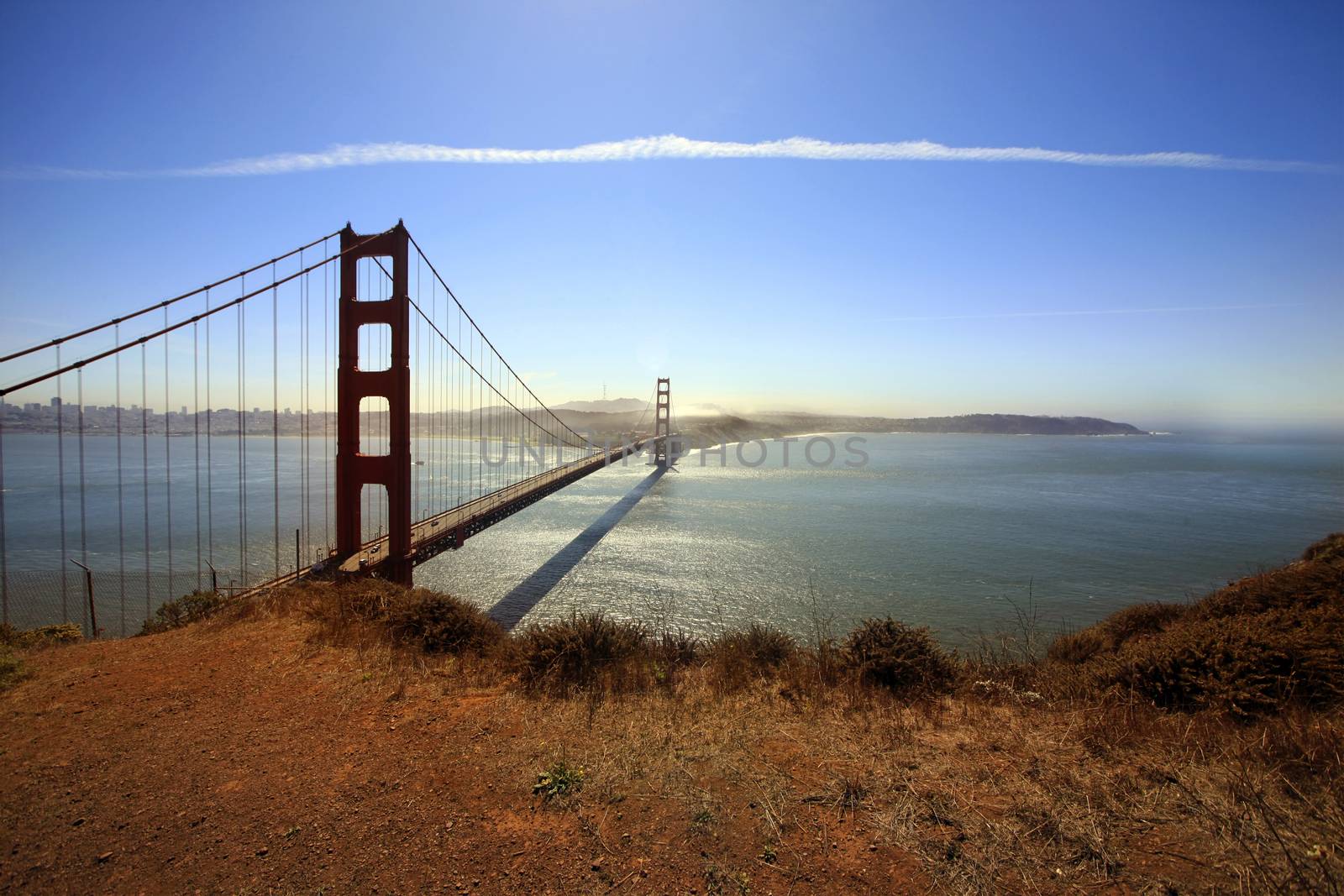 Golden Gate Bridge and San Francisco Bay at sunset