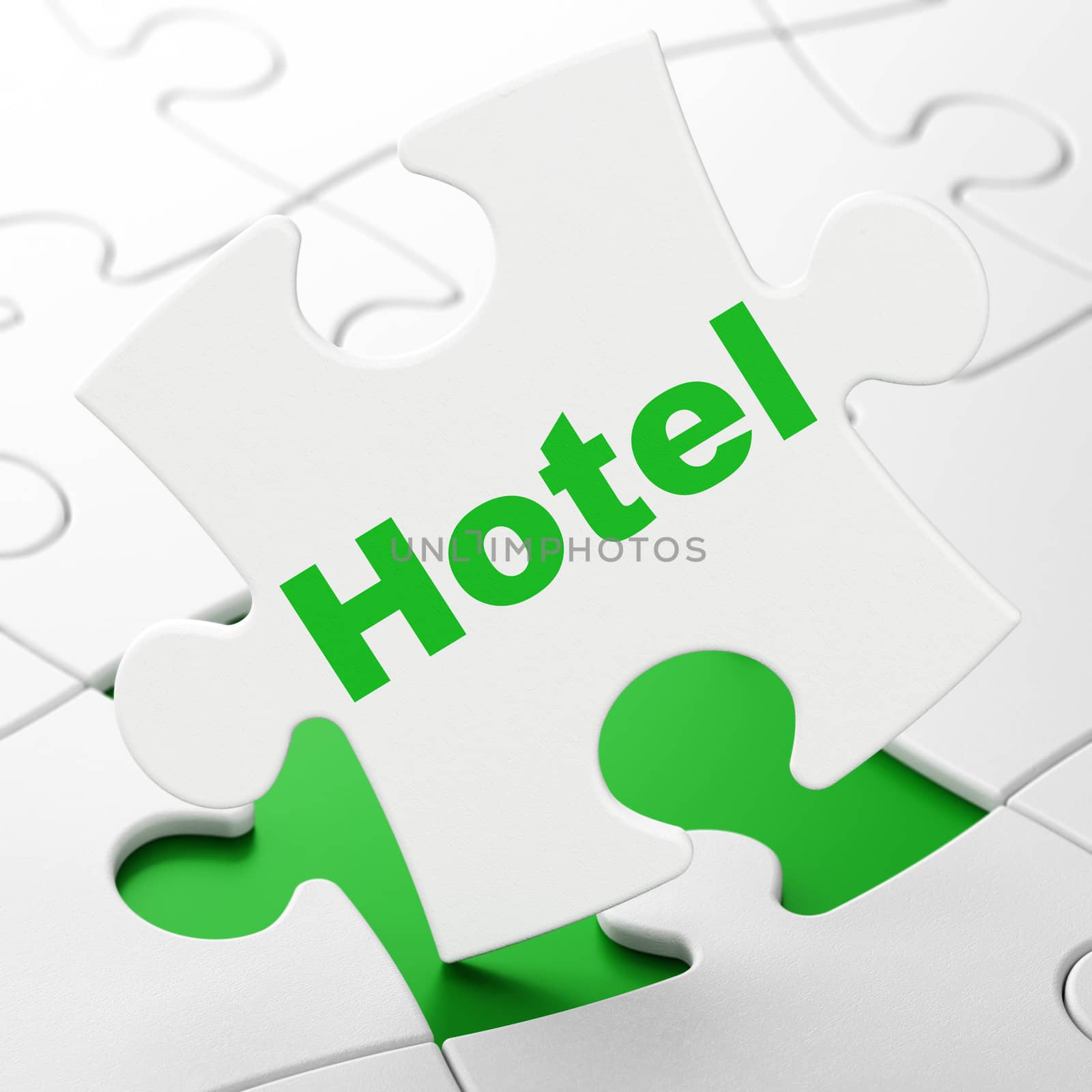 Vacation concept: Hotel on puzzle background by maxkabakov