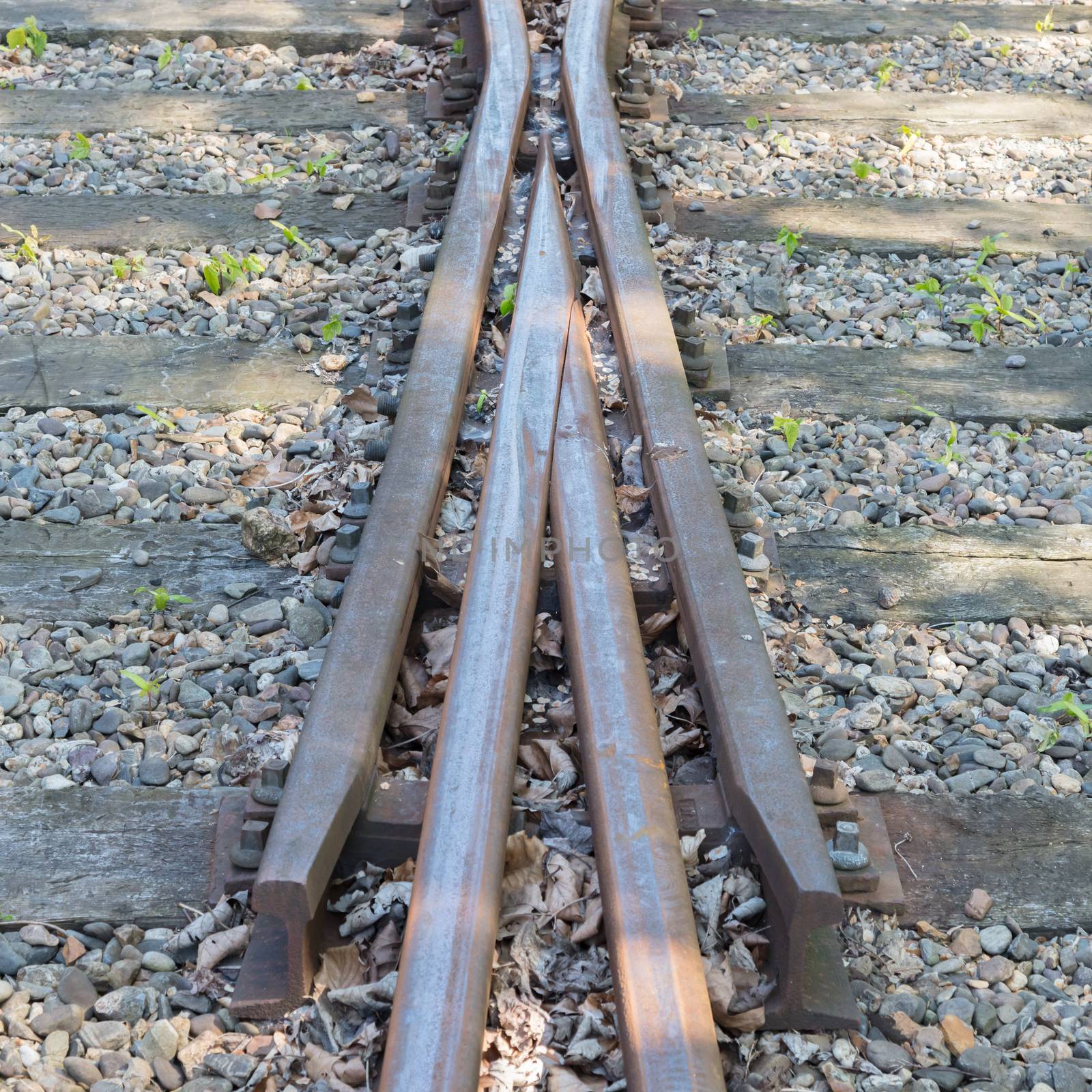 Closeup of a vintage train track - Selective focus
