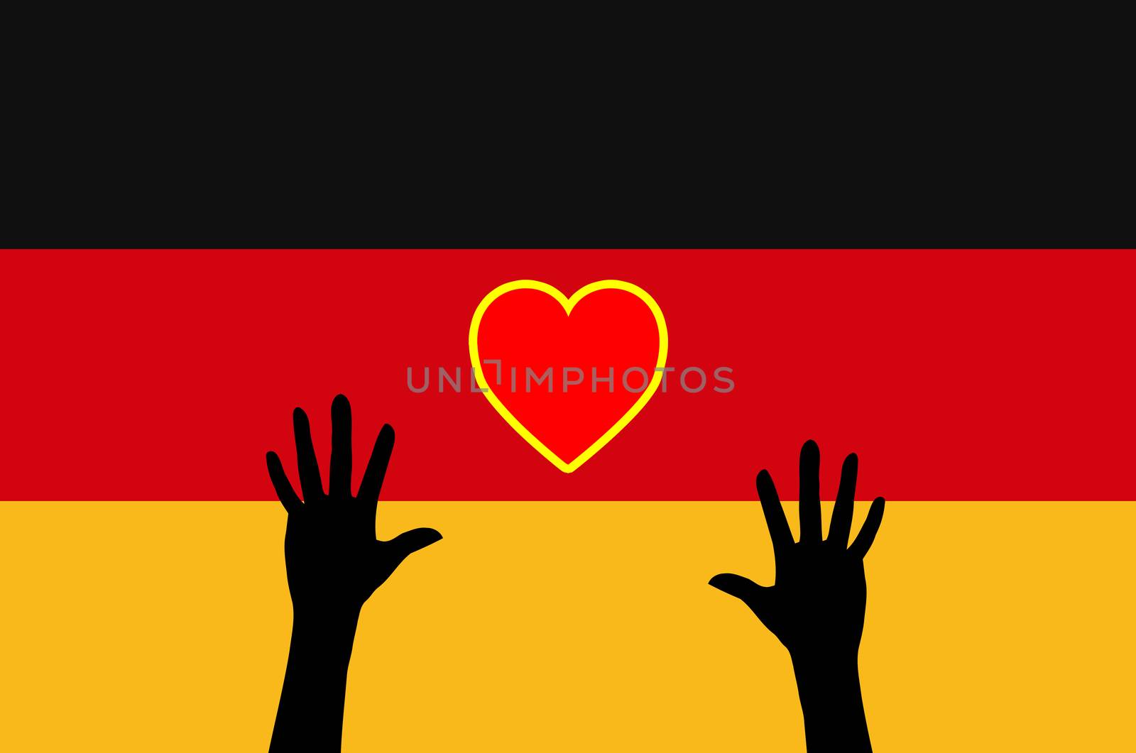 Concept sign for the German support and heart for asylum seekers