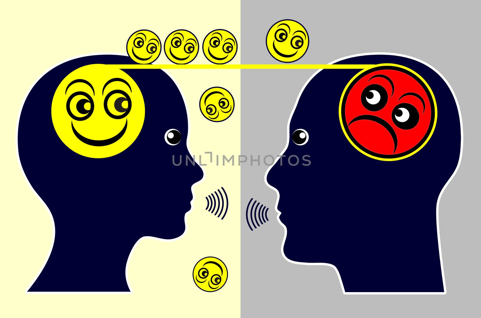 Concept sign of a psychotherapist treating a patient by talking with him