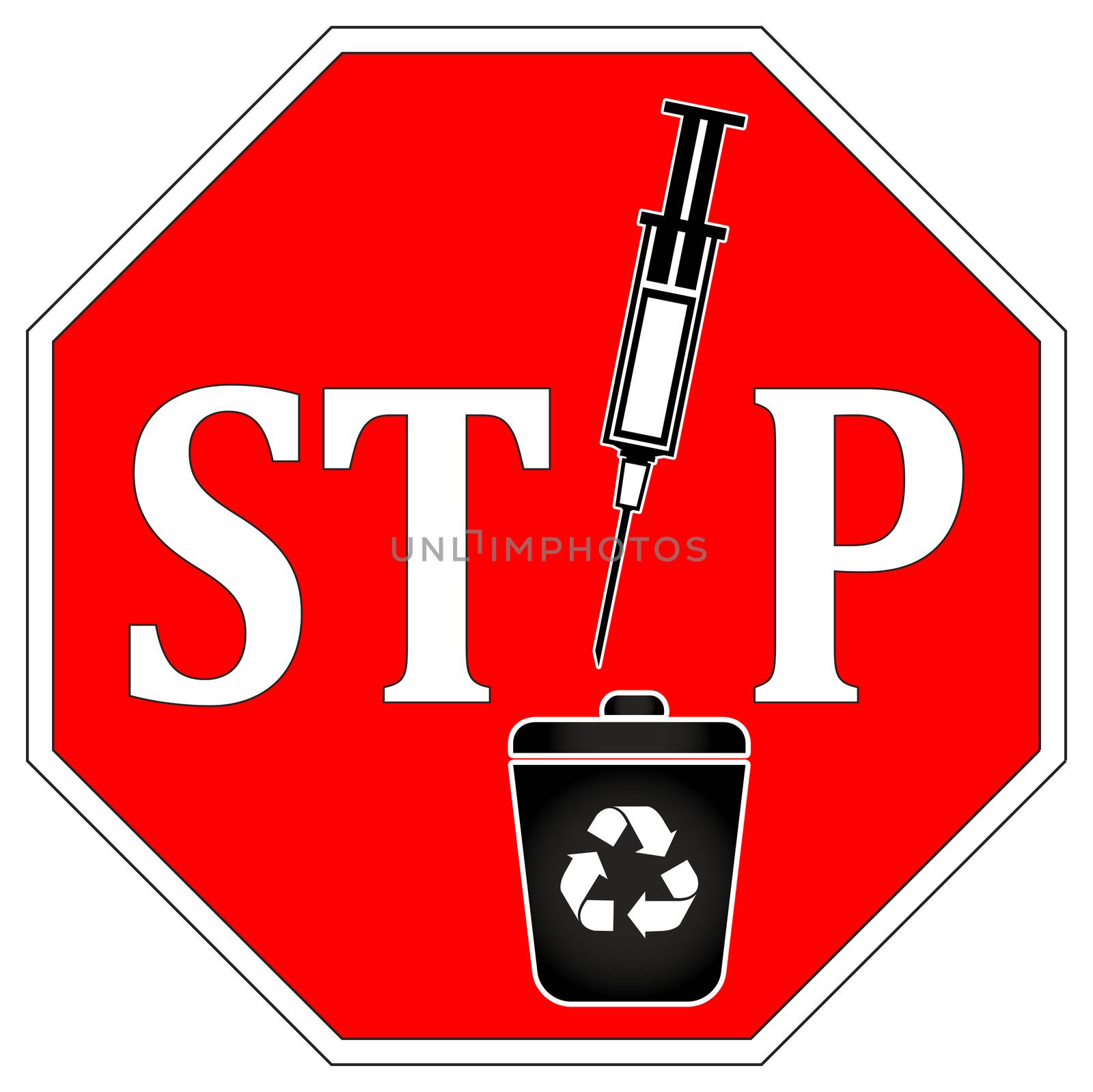 Warning sign that syringes and needles cannot be recycled
